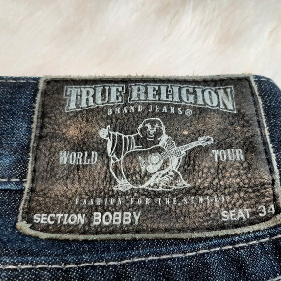 True Religion Men's Bobby Blue Dark Wash Straight Legs Denim Jeans W38L34 - Picture 11 of 12